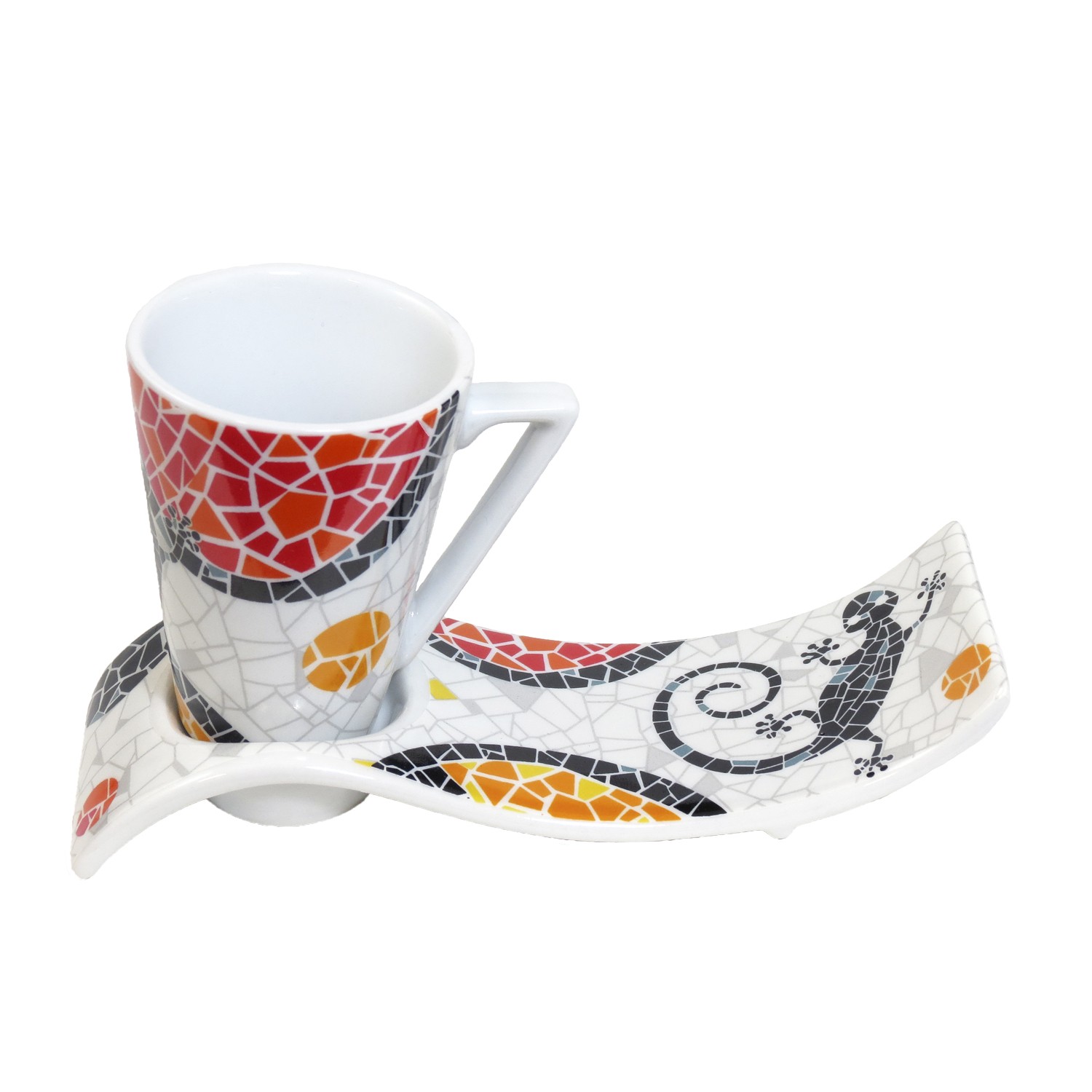 Taza para desayuno porcelana decorado mosaico laratija trencadis